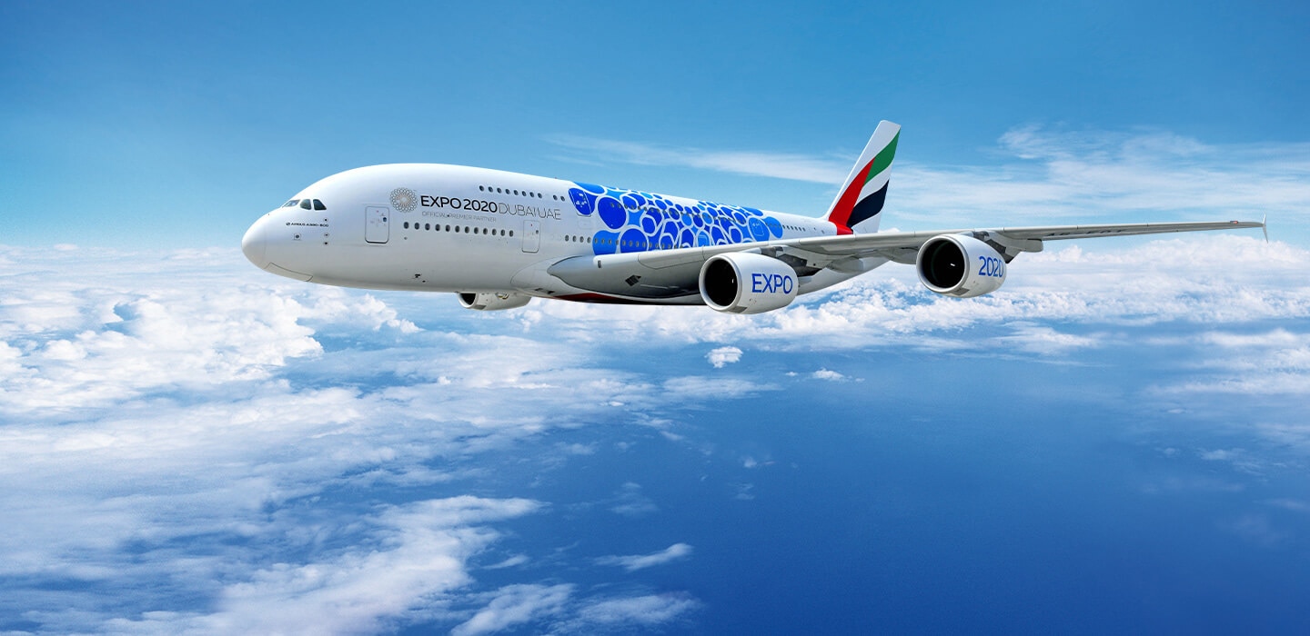 Emirates plane with Expo branding